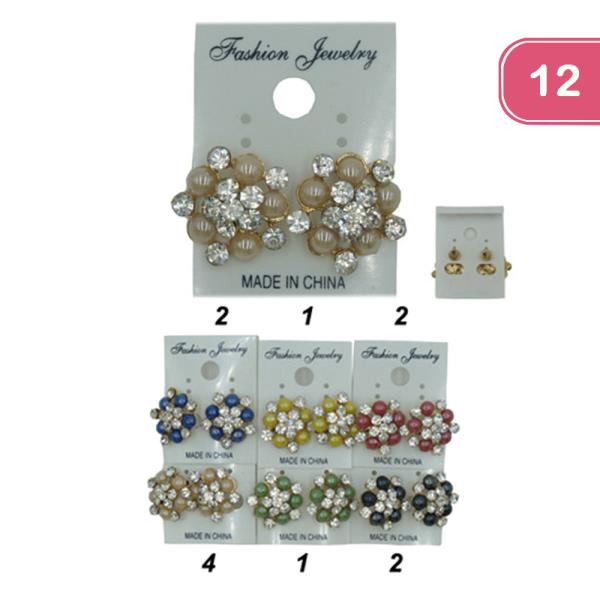 RHINESTONE PEARL STUD EARRING (12 UNITS)