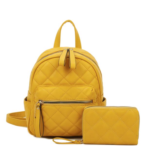 2IN1 QUILTED ZIPPER BACKPACK W WALLET SET