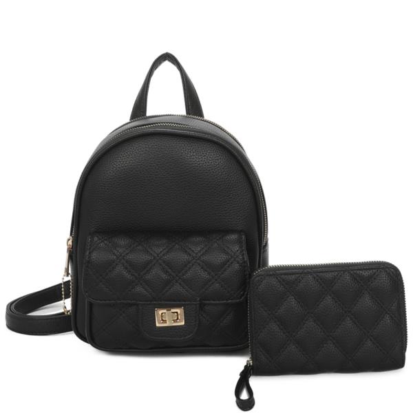 2IN1 QUILTED SMOOTH HANDLE BACKPACK W WALLET SET