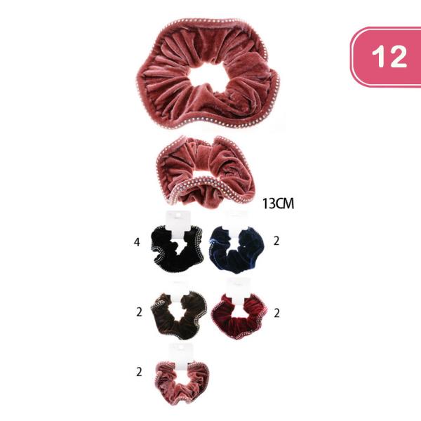 VELVET RHINESTONE HAIR SCRUNCHIE (12 UNITS)