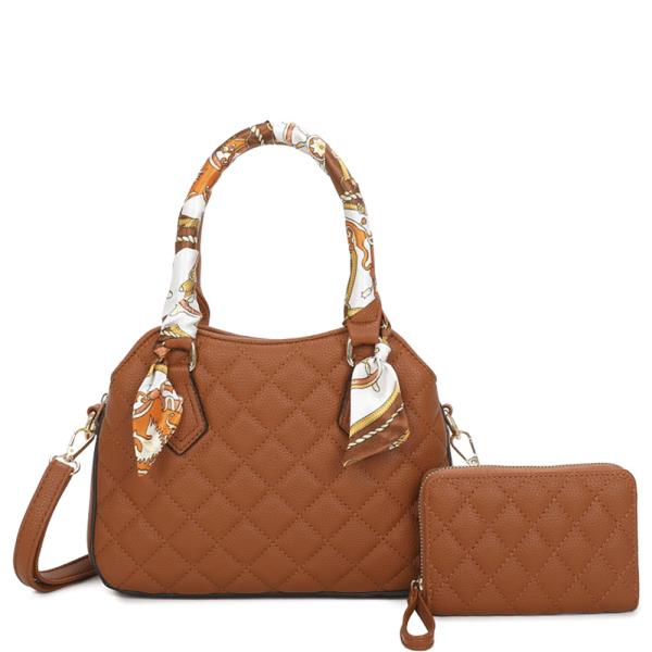 2IN1 QUILTED SCARF SATCHEL W WALLET SET