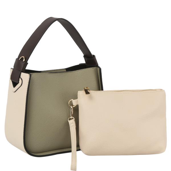 2IN1 TWO TONE HANDLE SATCHEL W CLUTCH BAG SET