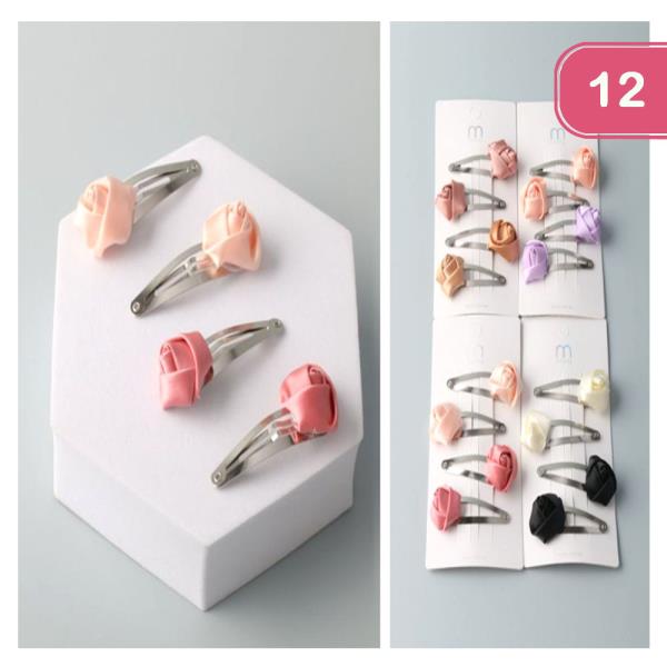 SATIN ROSE SNAP CLIPS (12 UNITS)