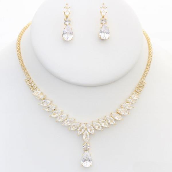 CZ RHINESTONE NECKLACE EARRING SET