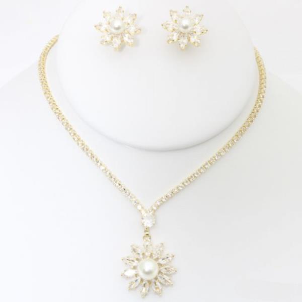 CZ RHINESTONE NECKLACE EARRING SET