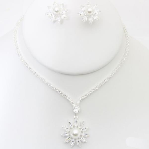 CZ RHINESTONE NECKLACE EARRING SET