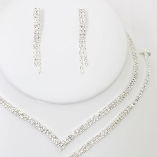 RHINESTONE NECKLACE EARRING BRACELET SET