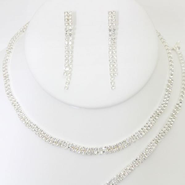 RHINESTONE NECKLACE EARRING BRACELET SET