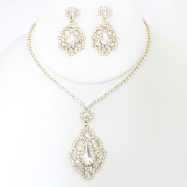 CZ RHINESTONE NECKLACE EARRING SET