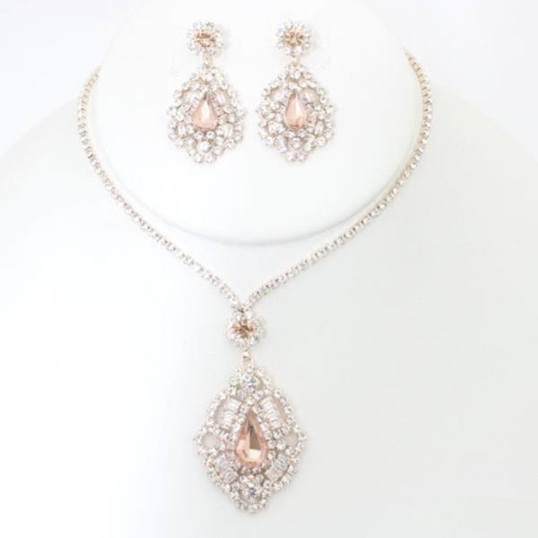 CZ RHINESTONE NECKLACE EARRING SET