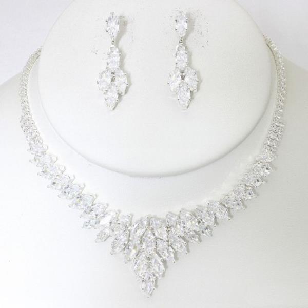 CZ RHINESTONE NECKLACE EARRING SET