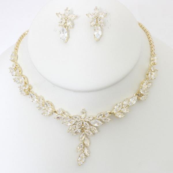 CZ RHINESTONE NECKLACE EARRING SET