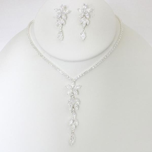 CZ RHINESTONE NECKLACE EARRING SET