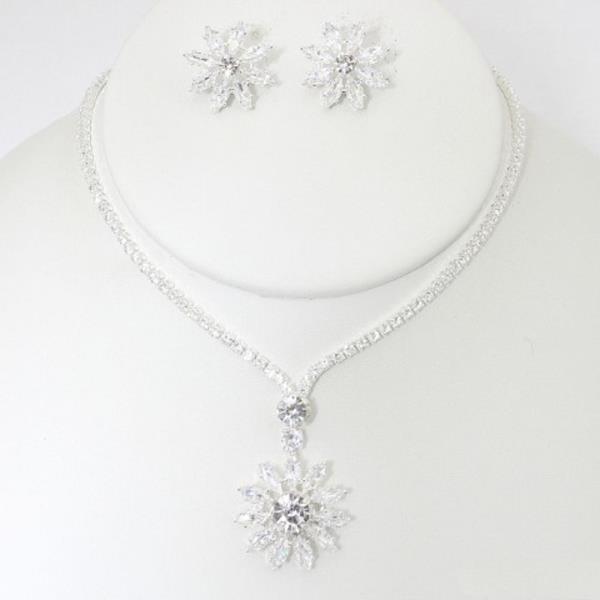 CZ RHINESTONE NECKLACE EARRING SET