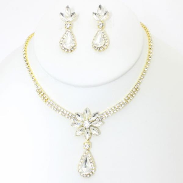 RHINESTONE NECKLACE EARRING SET