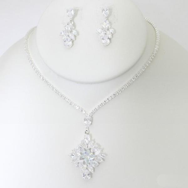 CZ RHINESTONE NECKLACE EARRING SET