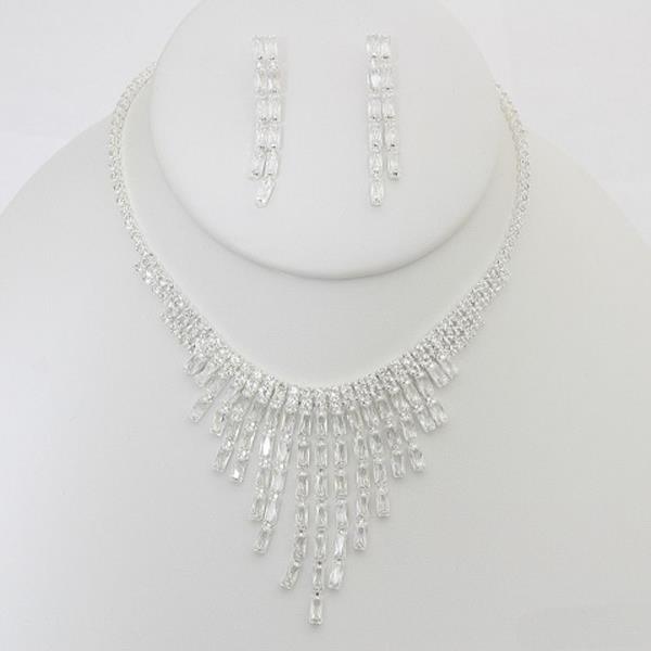 CZ RHINESTONE NECKLACE EARRING SET