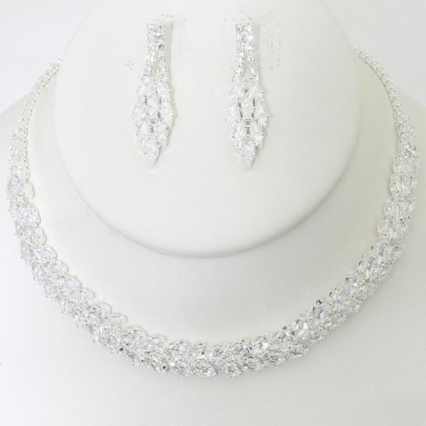 CZ RHINESTONE NECKLACE EARRING SET