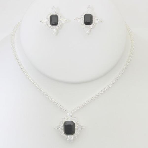 CZ RHINESTONE NECKLACE EARRING SET