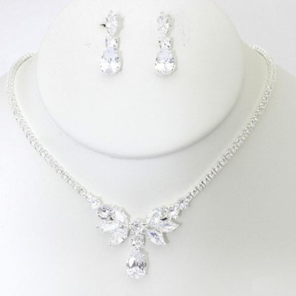 CZ RHINESTONE NECKLACE EARRING SET