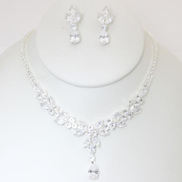 CZ RHINESTONE NECKLACE EARRING SET