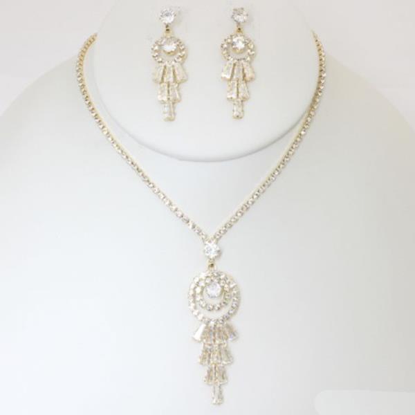 CZ RHINESTONE NECKLACE EARRING SET