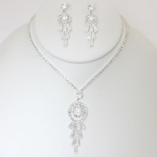 CZ RHINESTONE NECKLACE EARRING SET