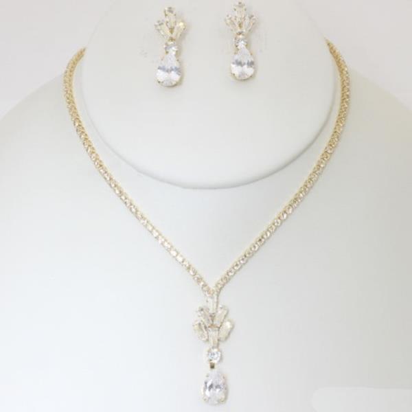 CZ RHINESTONE NECKLACE EARRING SET