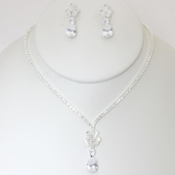 CZ RHINESTONE NECKLACE EARRING SET