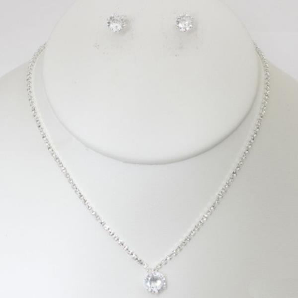 CZ RHINESTONE NECKLACE EARRING SET