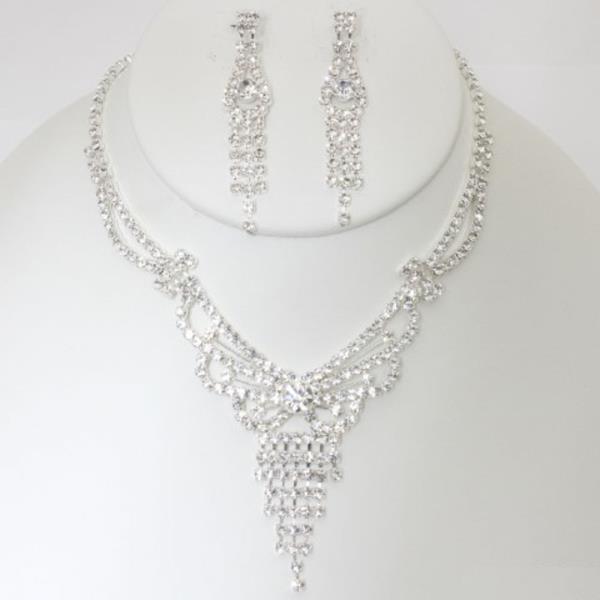 RHINESTONE NECKLACE EARRING SET