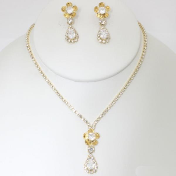 CZ RHINESTONE NECKLACE EARRING SET