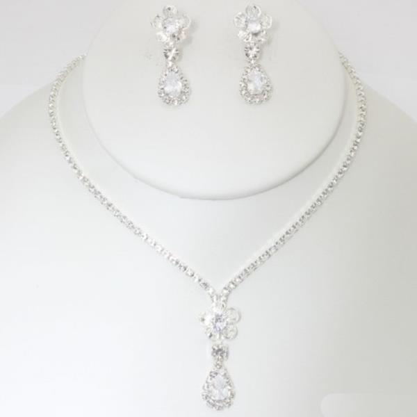 CZ RHINESTONE NECKLACE EARRING SET