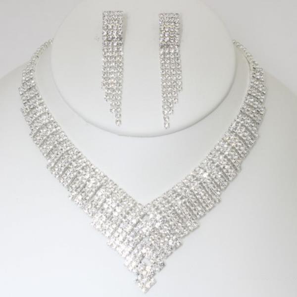 RHINESTONE NECKLACE EARRING SET