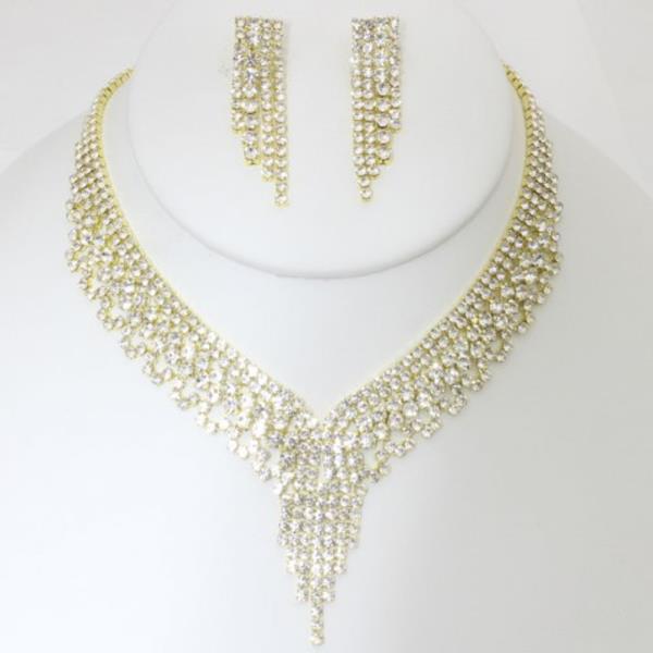 RHINESTONE NECKLACE EARRING SET