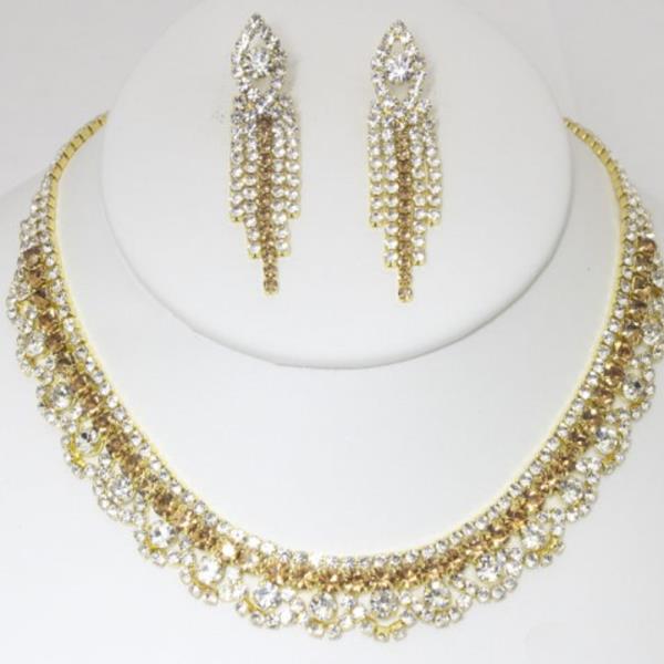 RHINESTONE NECKLACE EARRING SET