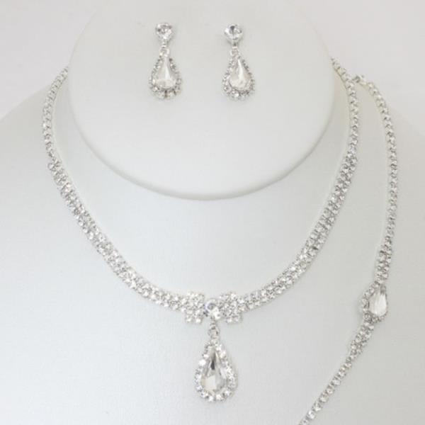 RHINESTONE NECKLACE EARRING BRACELET SET