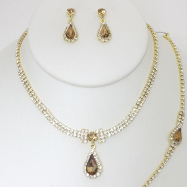 RHINESTONE NECKLACE EARRING BRACELET SET