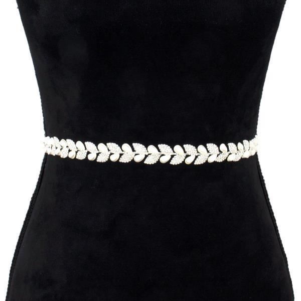 PEARL BEAD RHINESTONE LEAF LINK BELT