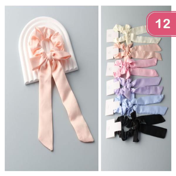 SATIN BOW TIED HAIR SCRUNCHIE (12 UNITS)