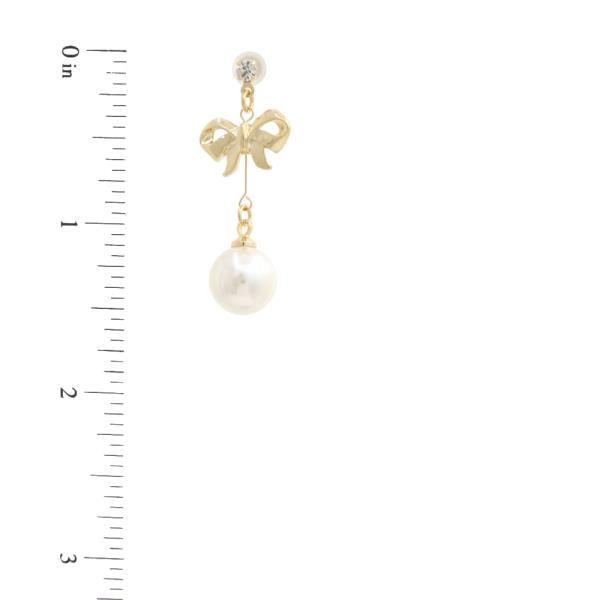 SODAJO BOW PEARL BEAD CZ DANGLE GOLD DIPPED EARRING