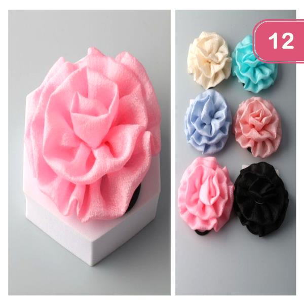 SATIN TEXTURED ROSETTE HAIR TIE (12 UNITS)