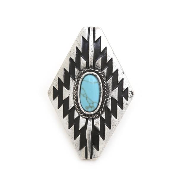 WESTERN TURQUOISE BEAD METAL ADJUSTABLE RING