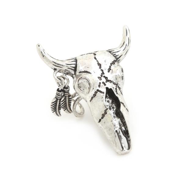 WESTERN CATTLE SKULL ADJUSTABLE METAL RING