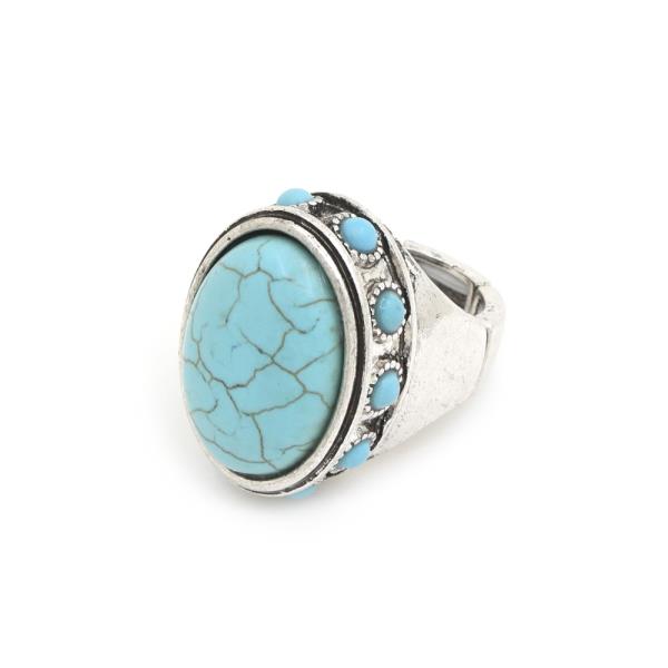 WESTERN OVAL TURQUOISE BEAD STRETCH RING