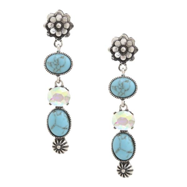 WESTERN FLOWER STONE LINK DANGLE EARRING