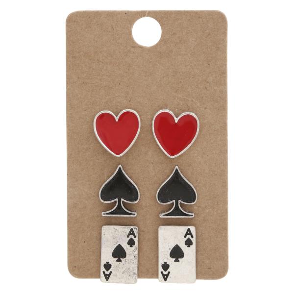 HEART ACE OF SPADE EARRING SET