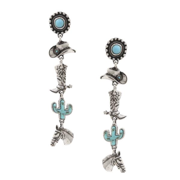 WESTERN HORSE CACTUS CHARM LINK METAL EARRING