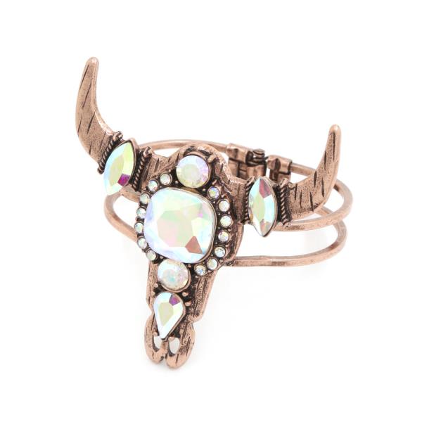 WESTERN RHINESTONE CATTLE HEAD CUFF BANGLE BRACELET