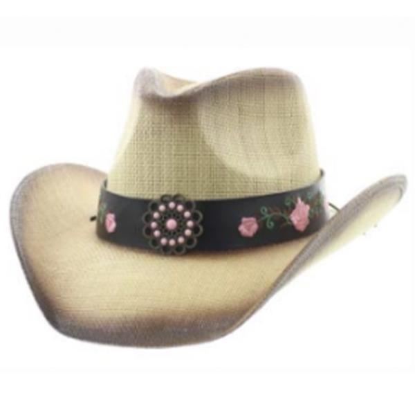 FLOWER LEATHER BAND COWBOY HAT